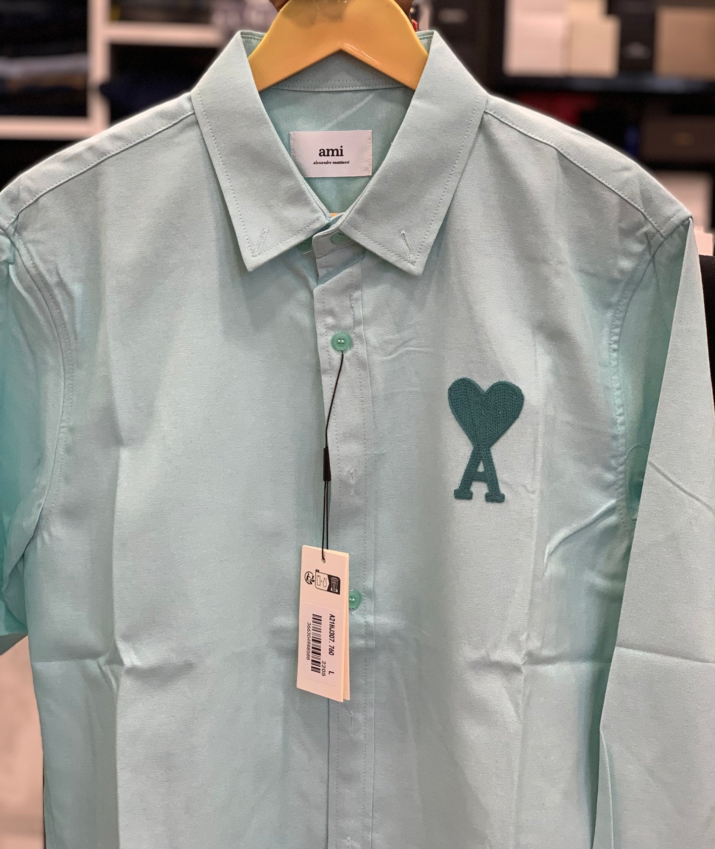 AMI SEA GREEN SHIRT WITH EMBROIDERED
LOGO