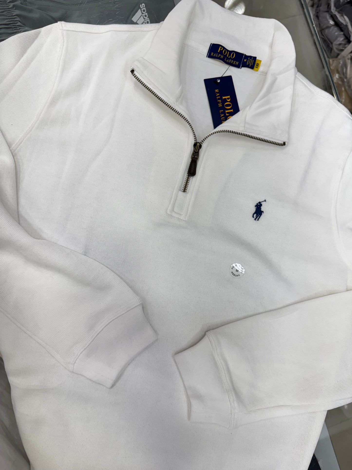 POLO WHITE HALF ZIP PULLOVER