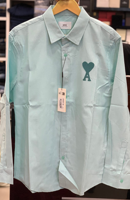AMI SEA GREEN SHIRT WITH EMBROIDERED
LOGO
