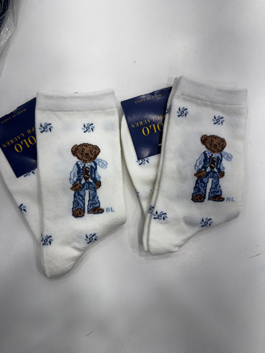 POLO BEAR WHITE BLUE SOCKS