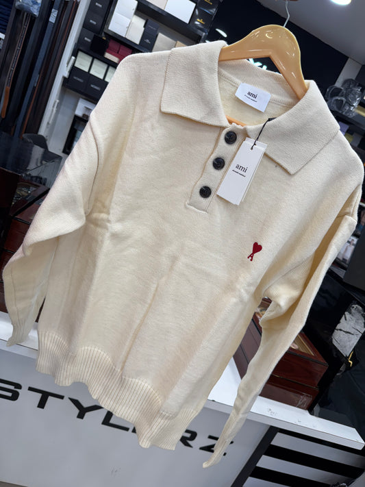 AM_I PARIS BEIGE BUTTONED PULLOVER