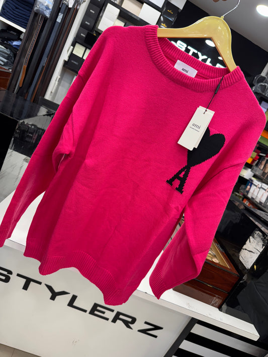 AM I PARIS HOT PINK KNITTED PULLOVER