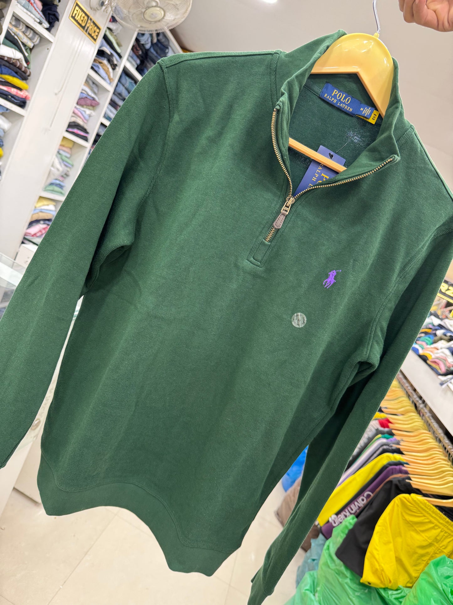 POLO GREEN HALF ZIP PULLOVER