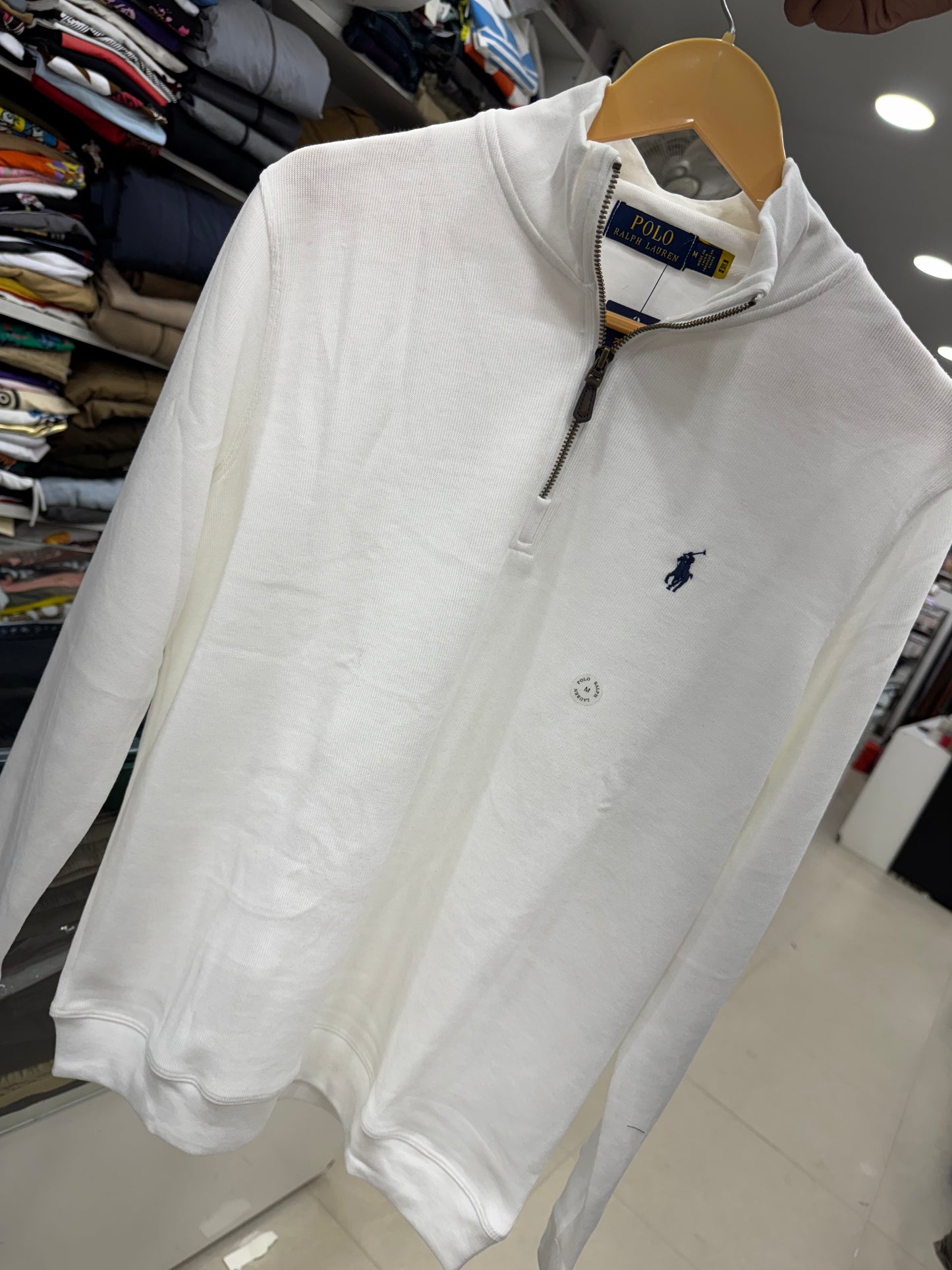 POLO WHITE HALF ZIP PULLOVER